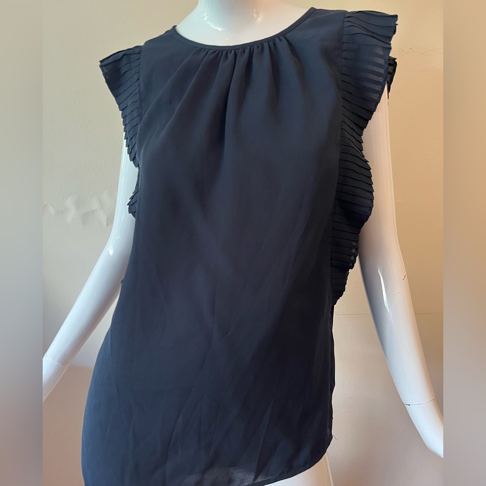 Black Flutter Sleeve Ruffled Blouse